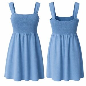 Mi Ami Light Blue Smocked Square-Neck dress